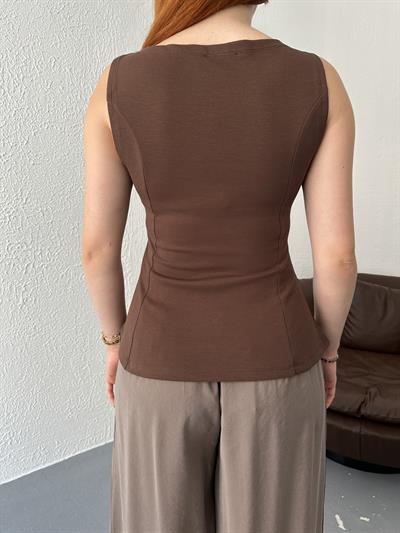 Volanlı Kolsuz Bluz Açık kahve