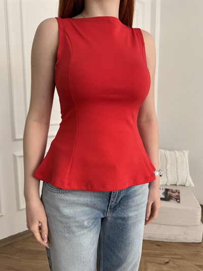 Volanlı Kolsuz Bluz Kırmızı