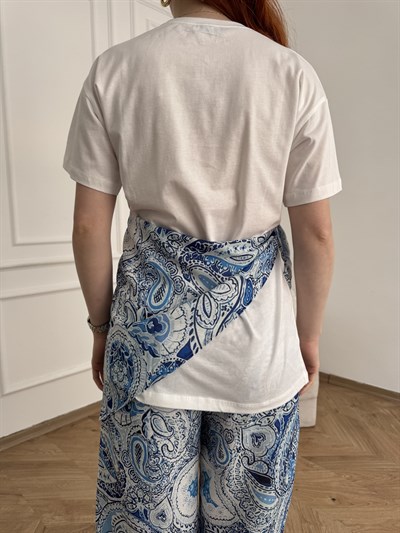Who? Baskılı Şal Detaylı T-shirt Ekru