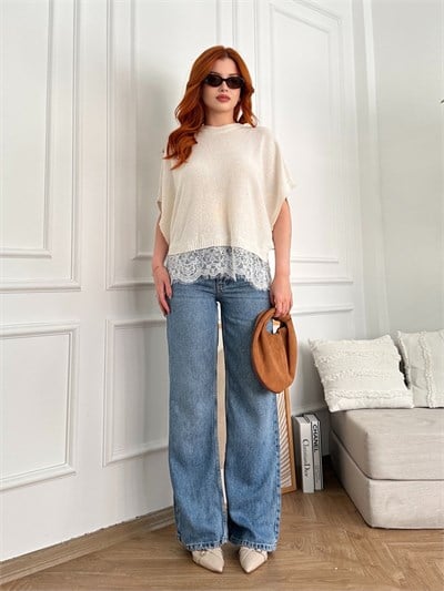 Wideleg Tencel Pantolon Mavi