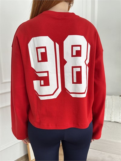 Wild Baskılı Sweatshirt Kırmızı