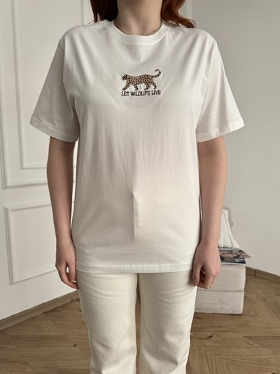 WILDLIFE Kaplan Nakışlı Tişört Ekru