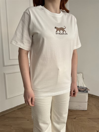 WILDLIFE Kaplan Nakışlı Tişört Ekru