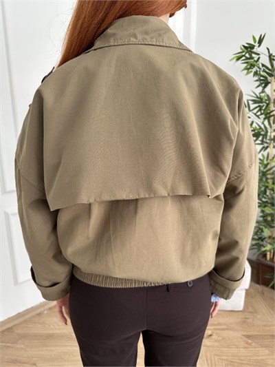 Yaka Apoletli Bomber Trençkot Açık haki
