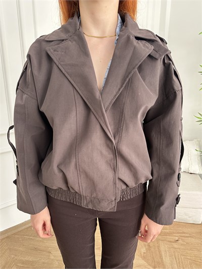 Yaka Apoletli Bomber Trençkot Kahve