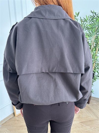 Yaka Apoletli Bomber Trençkot Kahve