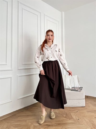 Yan Cepli Midi Çan Etek Acı kahve