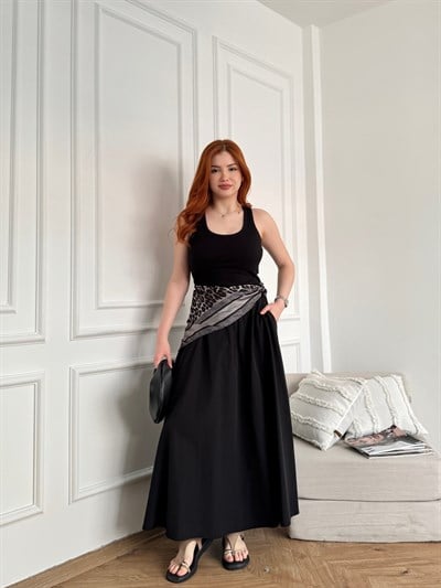 Yan Cepli Midi Çan Etek Siyah
