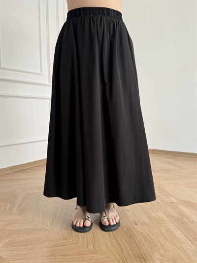 Yan Cepli Midi Çan Etek Siyah