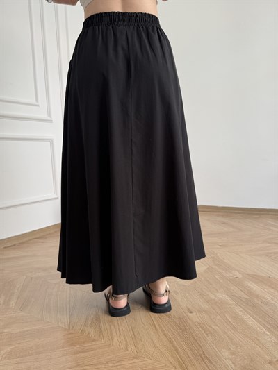 Yan Cepli Midi Çan Etek Siyah