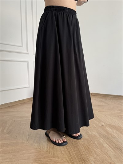 Yan Cepli Midi Çan Etek Siyah