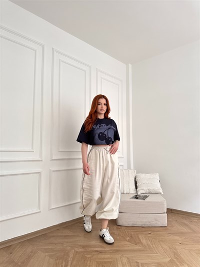 Yanı Şeritli Paraşüt Pantolon Taş