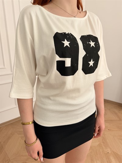 Yaras Kol 98 Baskılı T-shirt Ekru