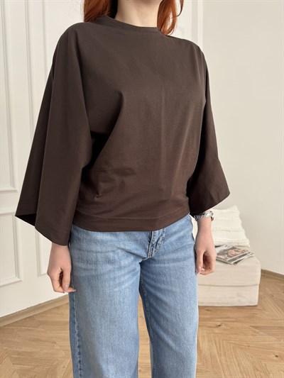 Yarasa Kol Basic T-shirt Acı kahve
