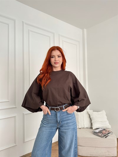 Yarasa Kol Basic T-shirt Acı kahve
