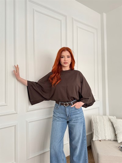 Yarasa Kol Basic T-shirt Acı kahve