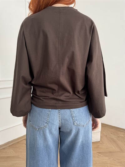 Yarasa Kol Basic T-shirt Acı kahve