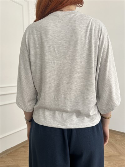 Yarasa Kol Penye Bluz Gri melanj