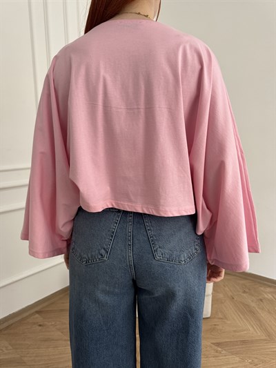 Yarasa Kol Tişört Şeker pembe