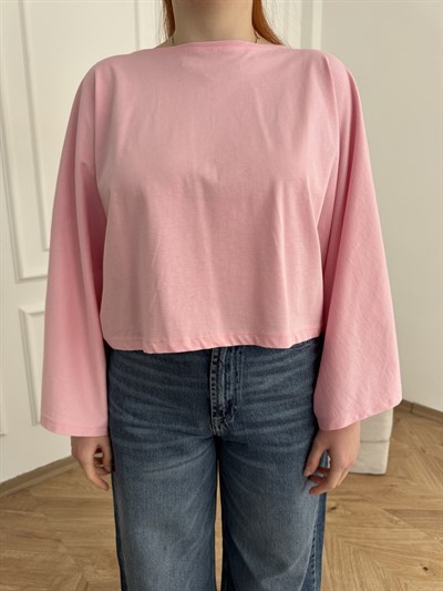 Yarasa Kol Tişört Şeker pembe