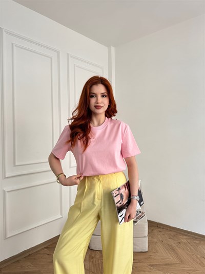 Yarım Kol Tişört Toz pembe