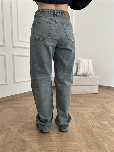 Yırtık Detay Wide Leg Jean Mavi