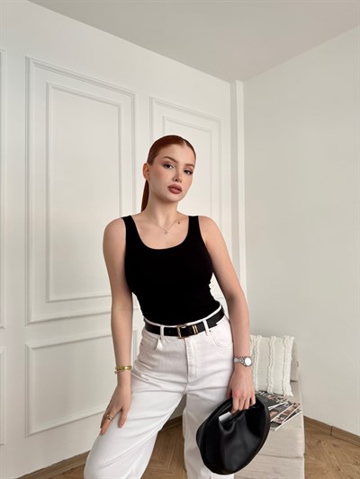 Yuvarlak Yaka Penye Atlet Siyah