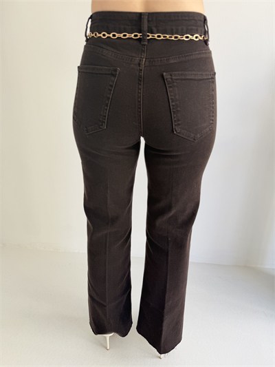 Zincir Kemerli Mini Cep Jean Pantolon Kahve