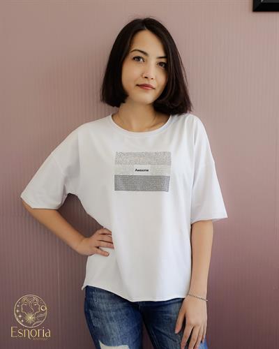 ESNORIA25Y14KTIS002-02-SAwesome Baskılı Pullu Tişört Beyaz