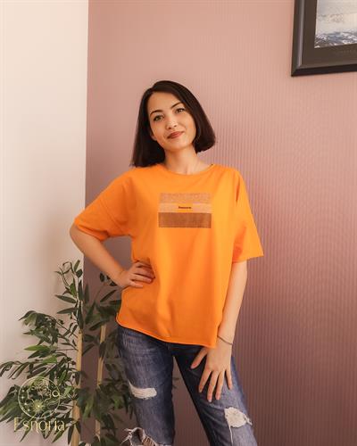 ESNORIA25Y14KTIS002-13-SAwesome Baskılı Pullu Tişört Turuncu