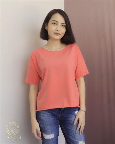 ESNORIA25Y14KTIS001-25-STDOrta Boy Oversize Düz Nar Çiçeği Tişört 