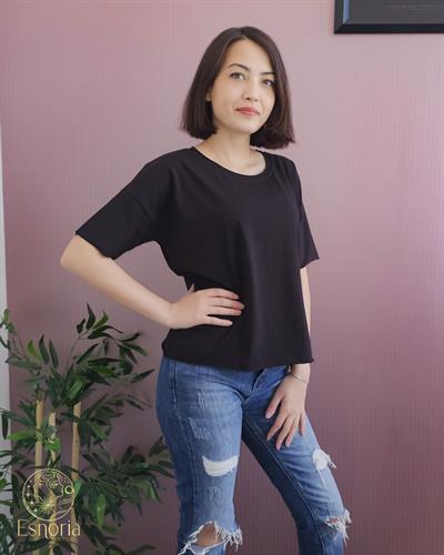 ESNORIA25Y14KTIS001-02-STDOrta Boy Oversize Düz Siyah Tişört 