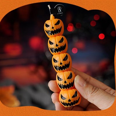 1 Adet 10,8cm Cadılar Bayramı Mini Mum Üst Üste Balkabağı