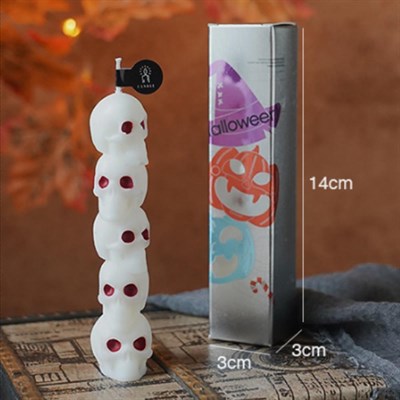 1 Adet 10,9cm Cadılar Bayramı Mini Mum Üst Üste Kuru Kafa