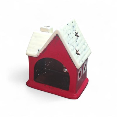 1 Adet 10x8cm Mini Seramik Ev Dekor Biblo Kırmızı Ev Mumluk