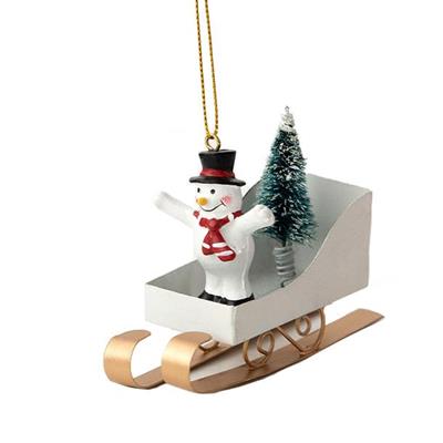1 Adet 11x7cm Metal Kızakta Kardan Adam Ağaç Süsü