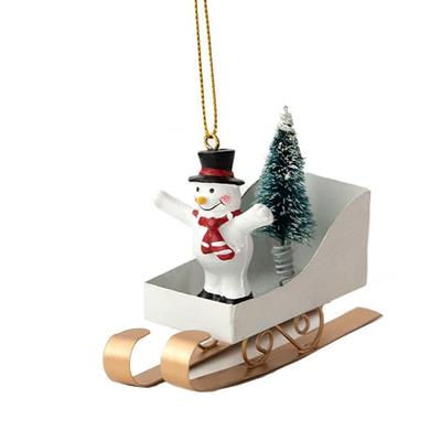 1 Adet 11x7cm Metal Kızakta Kardan Adam Ağaç Süsü