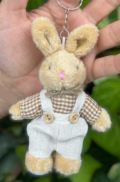 1 Adet 14cm Peluş Anahtarlık Tavşan Kıyafetli Erkek