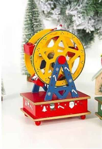 1 Adet 21x14x10cm Hareketli Yılbaşı Müzik Kutusu Ahşap Dönme Dolap