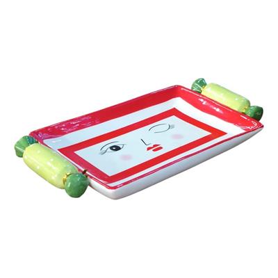 1 Adet 27x14cm Seramik Mini Tepsi Şeker Dekorlu