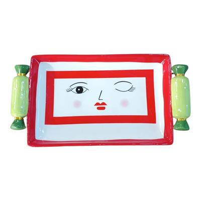 1 Adet 27x14cm Seramik Mini Tepsi Şeker Dekorlu