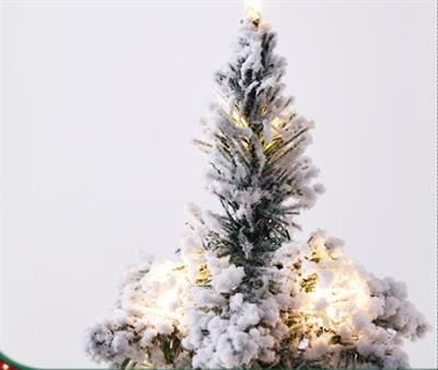 1 Adet 45cm Yılbaşı Çam Ağacı Kütük Tabanlı Karlı Ledli