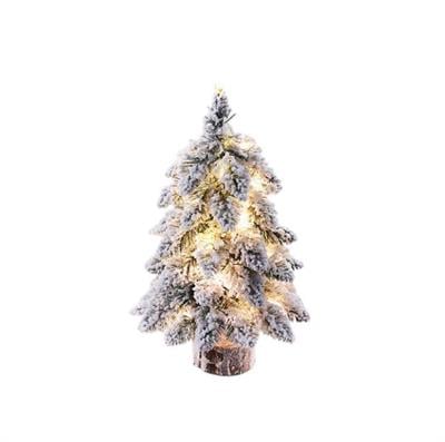 1 Adet 45cm Yılbaşı Çam Ağacı Kütük Tabanlı Karlı Ledli