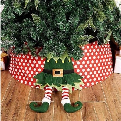 1 Adet 77cm Yılbaşı Ağaç Eteği Peluş Ayaklı Örme Elf