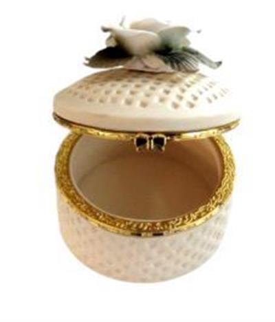 1 Adet 7cm Seramik Şekerlik Kutu Gül Kapaklı