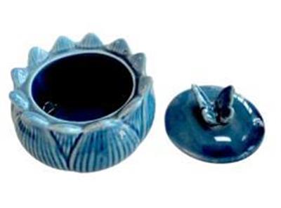 1 Adet 9cm Seramik Şekerlik Kapaklı Kutu Lale Mavi