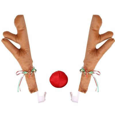 1 Set Yılbaşı Geyik Boynuzu ve Burun Araba Süsü Kahverengi