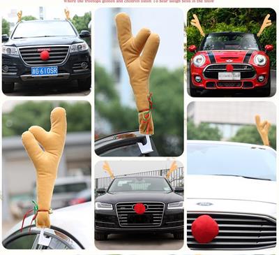 1 Set Yılbaşı Geyik Boynuzu ve Burun Araba Süsü Kahverengi