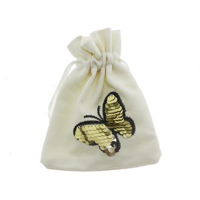 10 Adet 10x12cm Pullu Kelebek İşlemeli Keten Kese