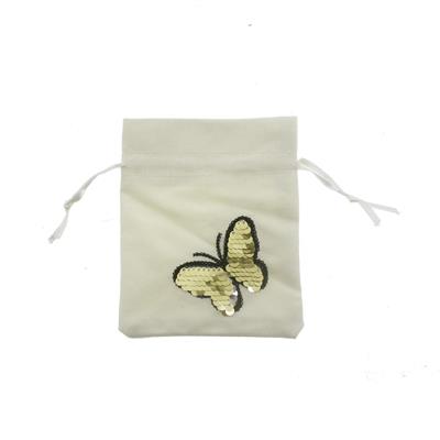 10 Adet 10x12cm Pullu Kelebek İşlemeli Keten Kese